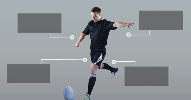 Rugby player with blank infographic chart panels