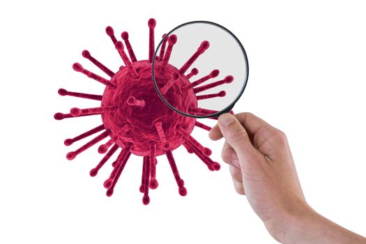 magnifying glass over a virus