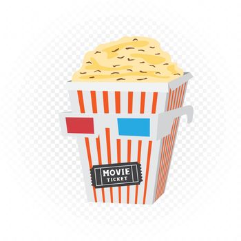 cinema head with popcorn glasses ticket