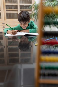 Boy doing his homework on a table