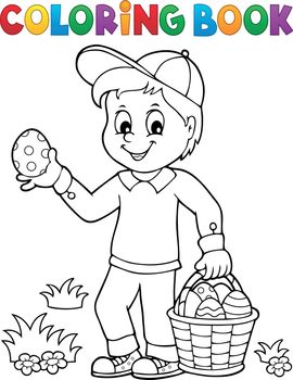 Coloring book boy with Easter eggs 1
