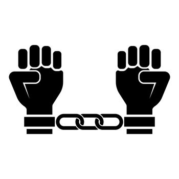 Handcuffed hands Chained human arms Prisoner concept Manacles on man Detention idea Fetters confine Shackles on person icon black color vector illustration flat style image