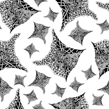 Black and white abstract zenart seamless pattern illustration