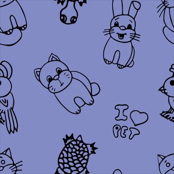 The pets seamless pattern on color background.