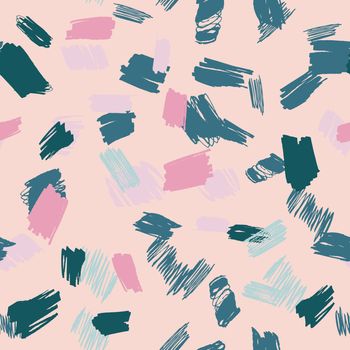 Abstract pink and teal seamless pattern with hand drawn textures, colorful background.
