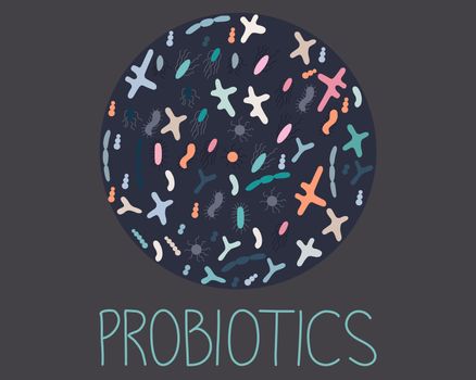 Circle with probiotics for good microorganisms concept.