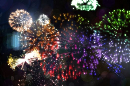 Colourful fireworks exploding on black background