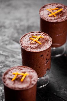 Glasses Of Homemade Chocolate And Orange Mousse