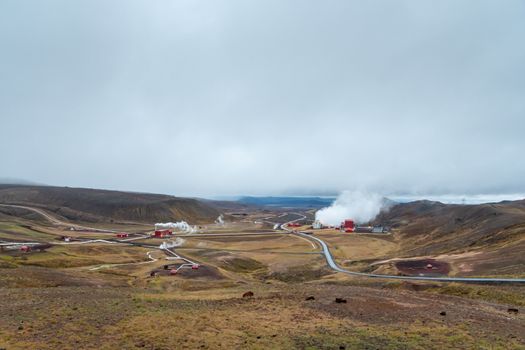 Krafla volcano in Iceland Kroeflustoed geothermal power plant producing electricity
