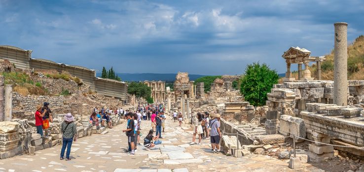 Marble road Ruins in antique Ephesus city in Turkey