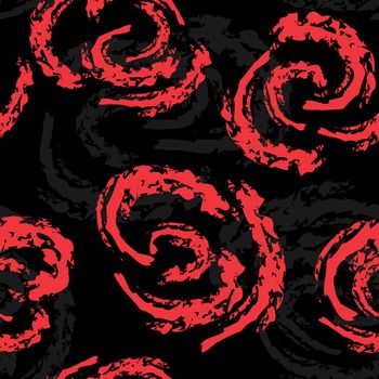 Vintage seamless pattern with red roses on black background for decorative design. Seamless floral background. Vintage vector illustration. Vector abstract graphic design