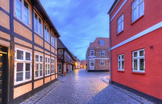 Street in medieval city of Ribe, Denmark - HDR