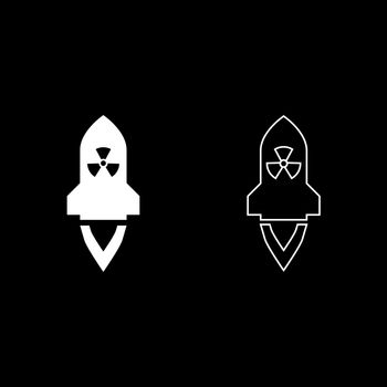 Atomic rocket flying Nuclear missile weapons Radioactive bomb Military concept icon outline set white color vector illustration flat style image