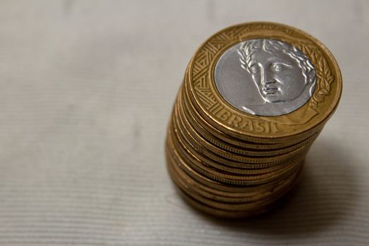 A stack of brazilian coins (real)