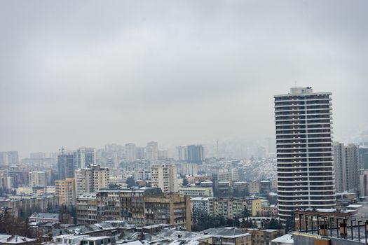 Snowing in downtown of Tbilisi
