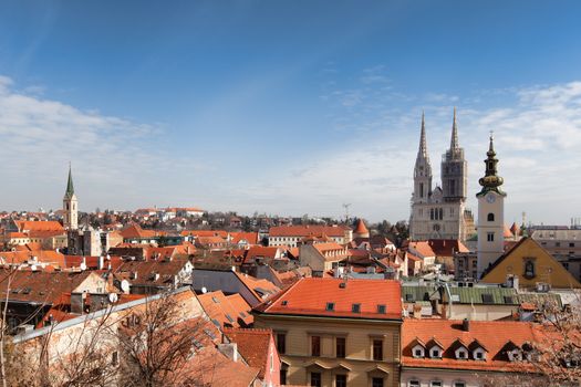 Zagreb panoramic view with Cathedral, Croatia