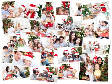 Collage of families celebrating christmas