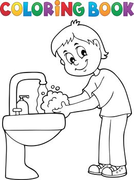 Coloring book boy washing hands theme 1