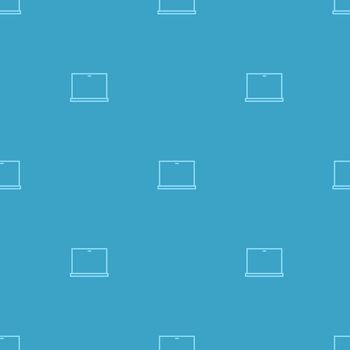 Blue laptop icon - seamless pattern on blue background