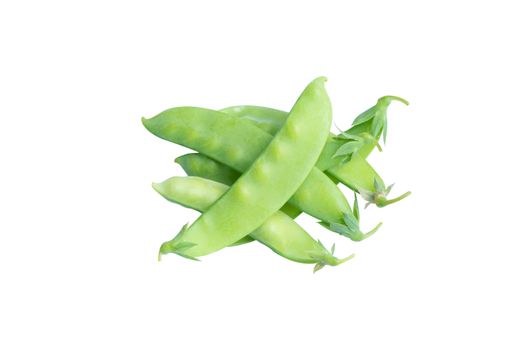 Sugar Pea, Snow peas isolated on white background with clipping 