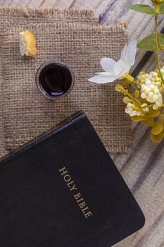 Taking communion and Lord Supper concept with Holy Bible