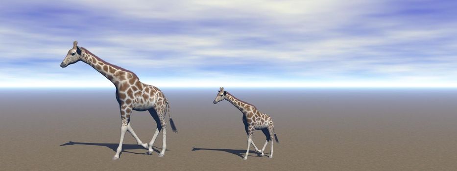 giraffe mom and her little baby - 3d rendering