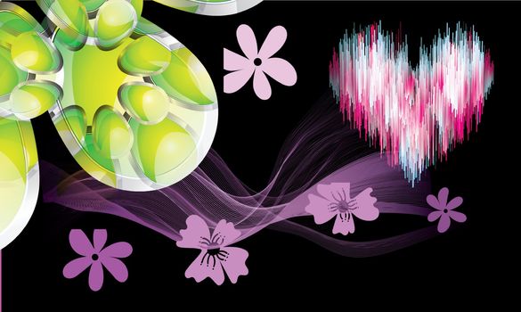 art design with flower and hearts on abstract background