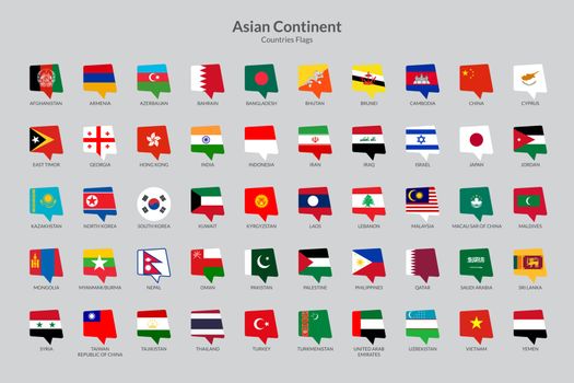 Asian Continent countries flag icons collection