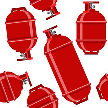 Red Gas Tank Seamless Pattern Isolated on White Background. Metallic Cylynder Container for Propane