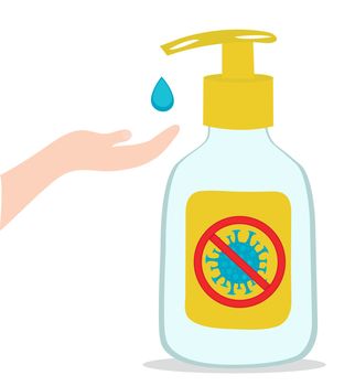 Hand sanitizers kill most bacteria, fungi and stop some viruses such as coronavirus. Hygiene product. Covid-19 spread prevention. Vector illustration