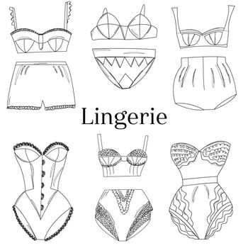 Line art female lingerie collection.