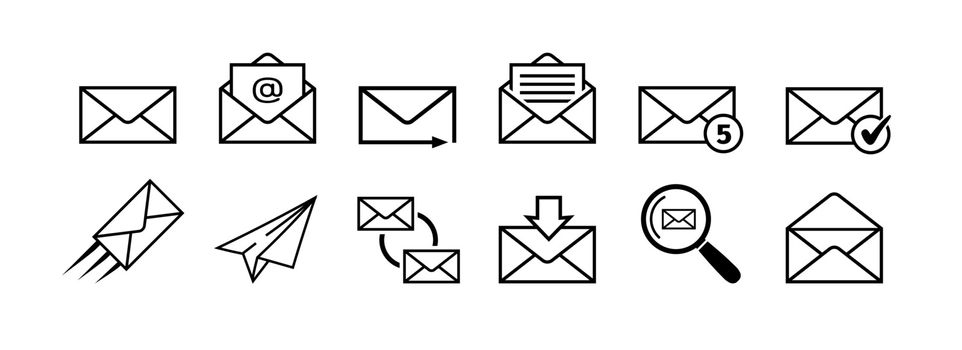 Mail icon set isolated on white background
