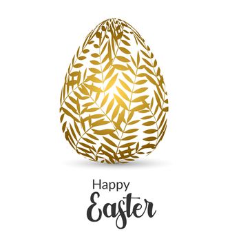 Easter egg. Easter card with an egg decorated with a Golden plant. vegetative ornament. Religious holiday vector illustration for poster, flyer. Egg decoration with gold leaf ornament. Happy Easter