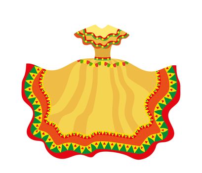 Mexican dress icon, flat style. Traditional Mexican female apparel. Isolated on white background. illustration, clip-art.