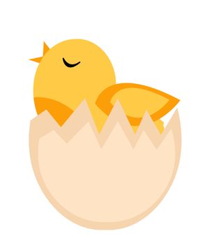 Nestling hatched from egg, yellow chicken icon, flat style. Isolated on white background. illustration, clip-art.