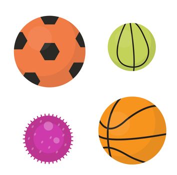 Balls set icons, flat, cartoon style. Collection of football, basketball, tennis. Isolated on white background. illustration, clip-art.