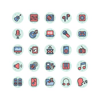 Music and Sound filled outline icon set. Vector and Illustration