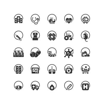 Hospital solid icon set. Vector and Illustration.