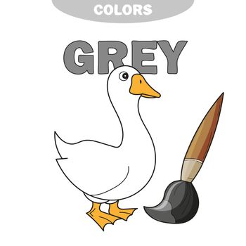 Learn colors. Coloring page illustration of funny farm goose