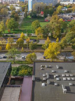 Look from viewpoint to Wroclaw streets at autumn