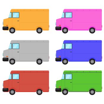 Set of Colorful Truck Isolated on White Background.