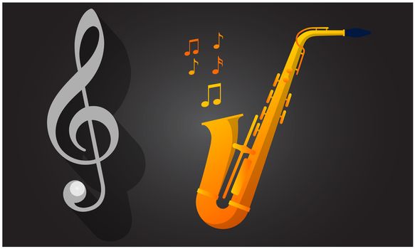 violin key and saxophone with music art on black art background