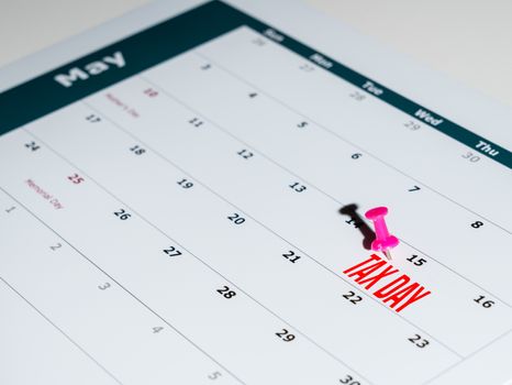 Tax Day reminder for May 15 due to Coronavirus delay on May calendar page