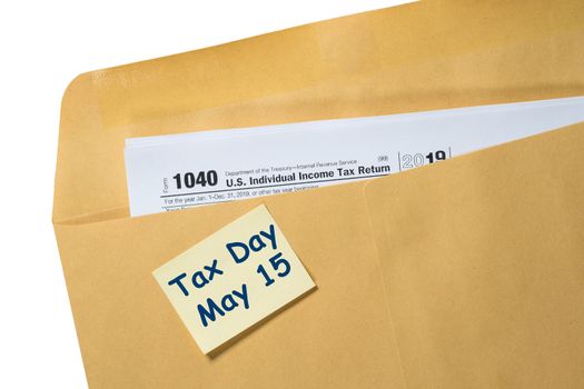 Tax Day reminder for May 15 due to Coronavirus delay on envelope