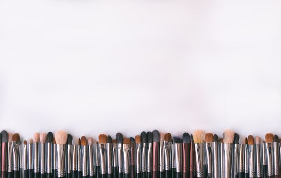 Makeup brushes set on white background