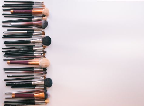 Makeup brushes set on white background