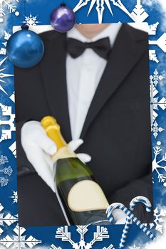 Composite image of waiter offering champagne