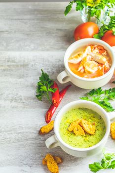 Concept of healthy vegetable and legume soups