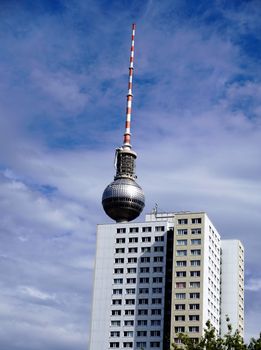 Berlin Fernsehturm behind apartment house
