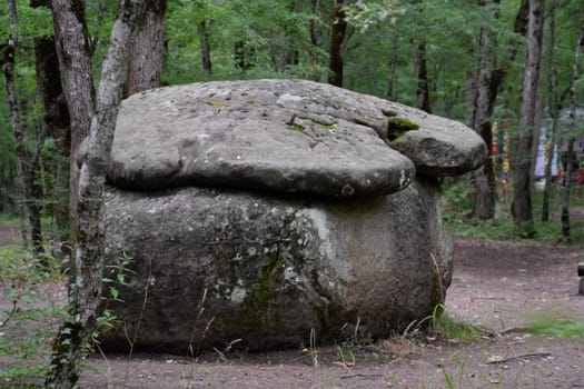 Dolmen in Shapsug. Forest in the city near the village of Shapsugskaya, sights are dolmens and ruins of ancient civilization.